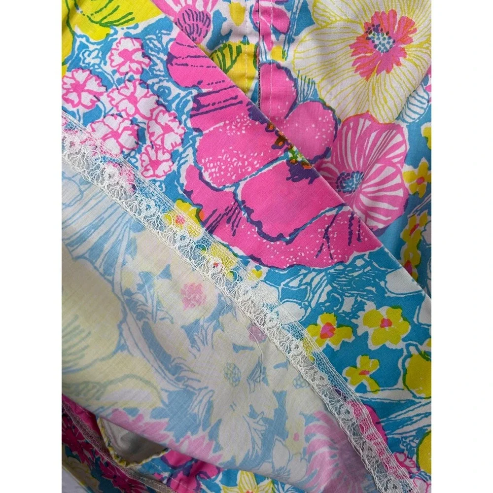 The Lilly Pulitzer Vintage 70s Floral Print Mini Skirt Pink Yellow Blue Colorful